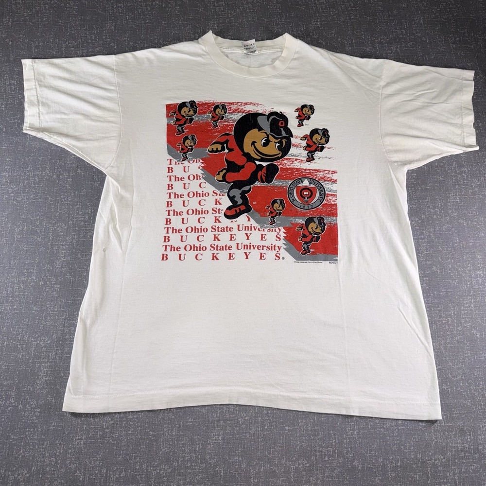 Vintage Ohio State Buckeyes Shirt Mens XL White NCAA Football Fruit of the Loom